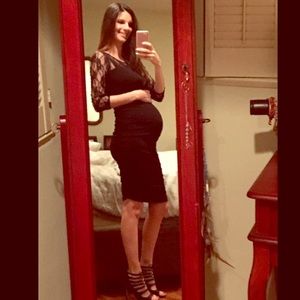 Motherhood Maternity black dress lace sleeves SZ S